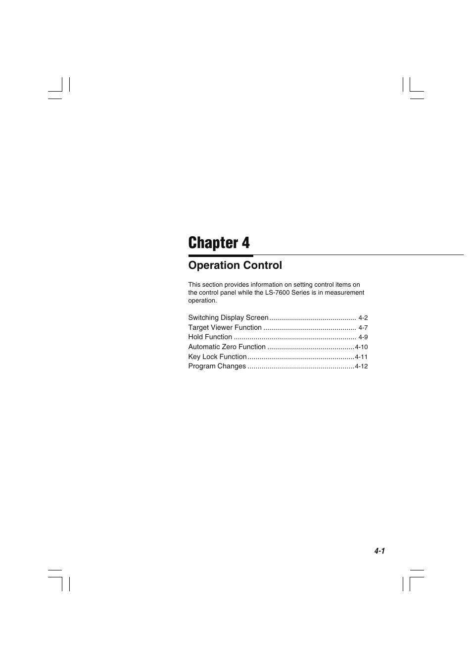 Chapter 4 operation control, Chapter 4, Operation control | KEYENCE LS-7600 User Manual | Page 51 / 220