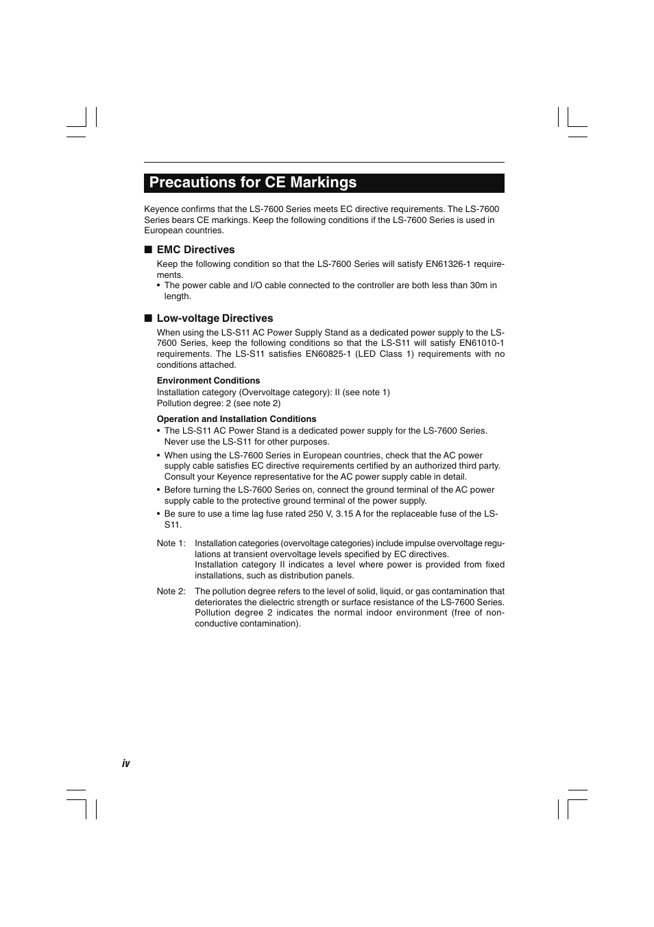 Precautions for ce markings | KEYENCE LS-7600 User Manual | Page 6 / 220