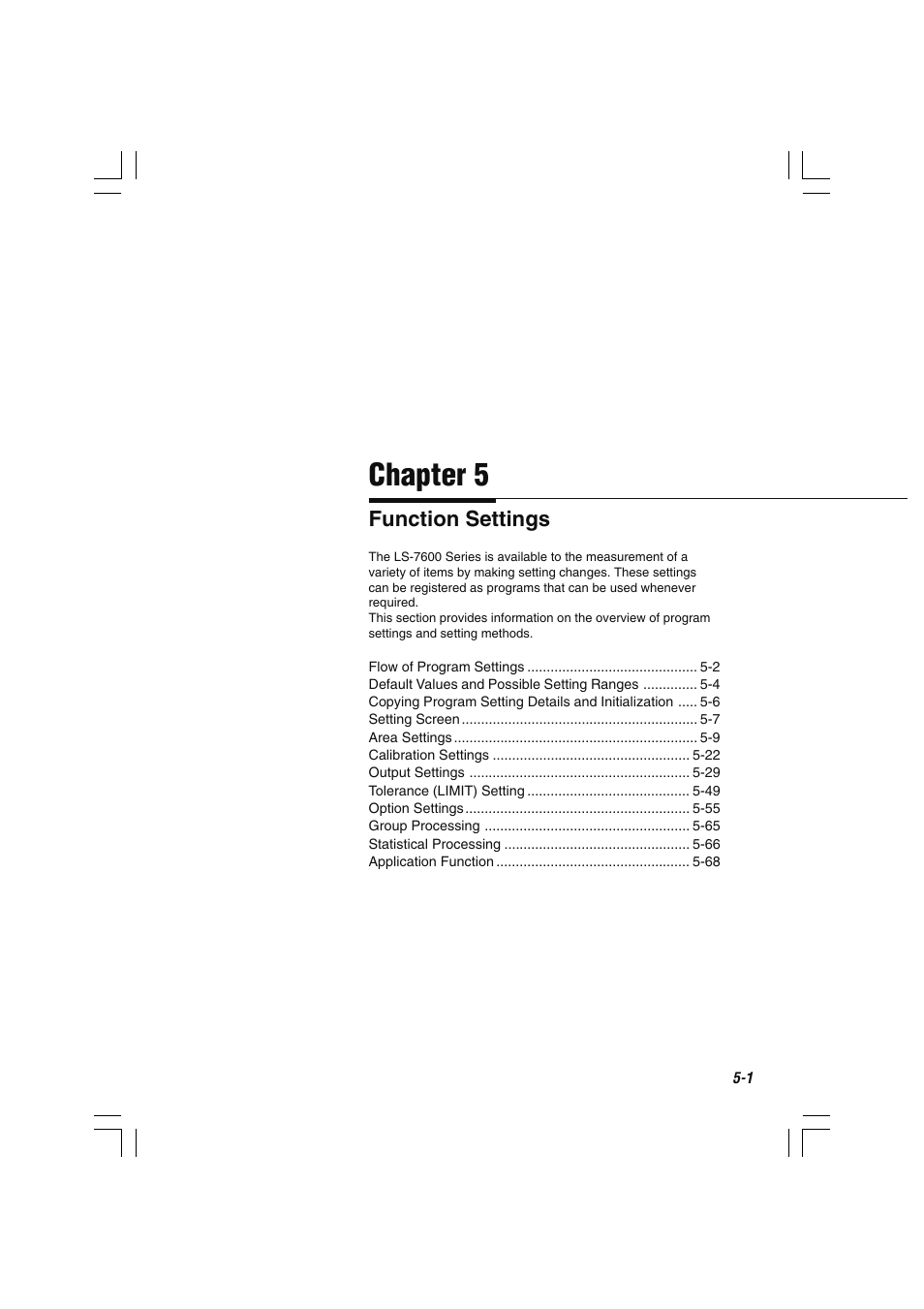 Chapter 5 function settings, Chapter 5 | KEYENCE LS-7600 User Manual | Page 63 / 220