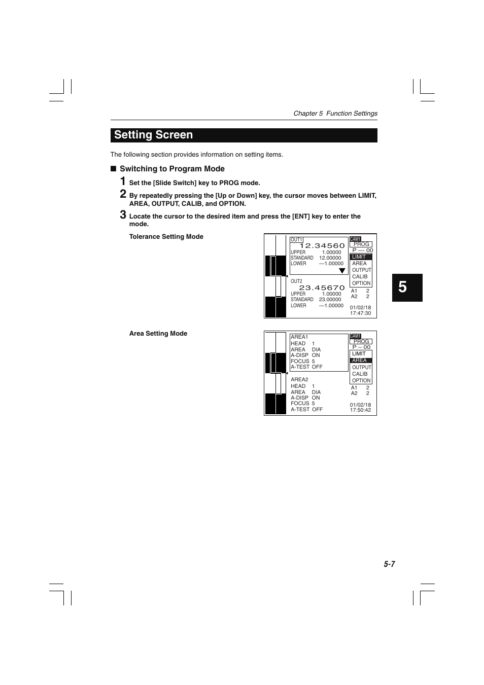 Setting screen | KEYENCE LS-7600 User Manual | Page 69 / 220