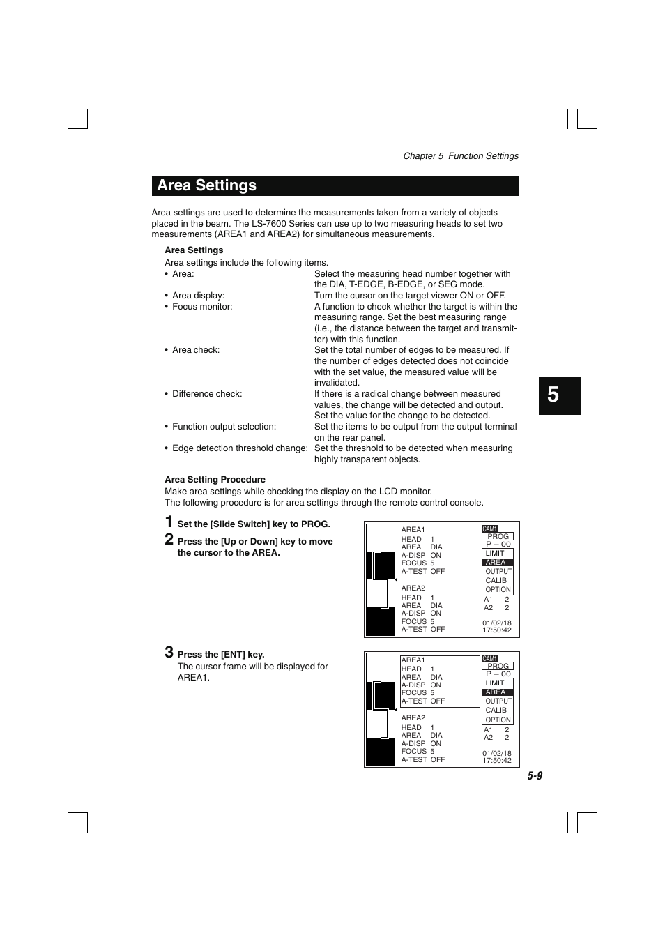 Area settings | KEYENCE LS-7600 User Manual | Page 71 / 220