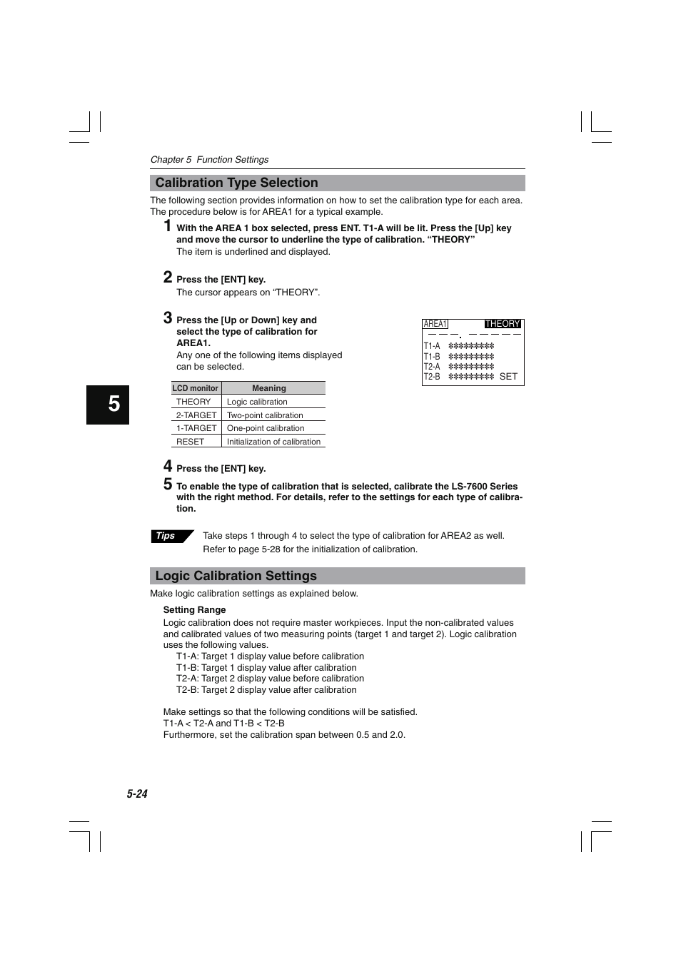 Calibration type selection, Logic calibration settings | KEYENCE LS-7600 User Manual | Page 86 / 220