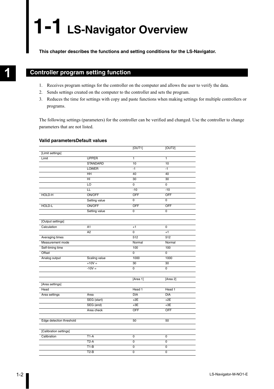 1 ls-navigator overview, Controller program setting function, Ls-navigator overview -2 | Controller program setting function -2, Ls-navigator overview | KEYENCE LS-Navigator User Manual | Page 10 / 68