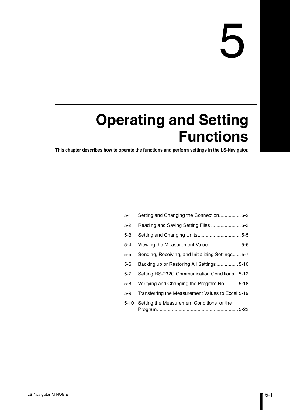 Chapter5 operating and setting functions, Chapter 5, Operating and setting functions | KEYENCE LS-Navigator User Manual | Page 33 / 68