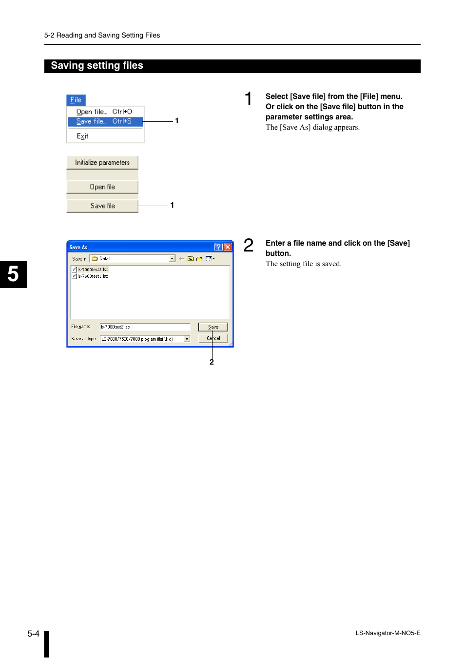 Saving setting files, Saving setting files -4 | KEYENCE LS-Navigator User Manual | Page 36 / 68