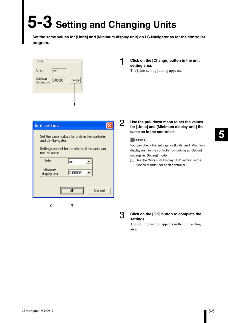 3 setting and changing units, Setting and changing units -5, Setting and changing units | KEYENCE LS-Navigator User Manual | Page 37 / 68