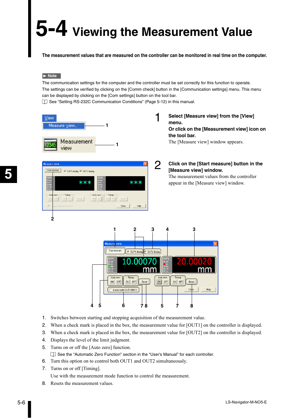 4 viewing the measurement value, Viewing the measurement value -6, Viewing the measurement value | KEYENCE LS-Navigator User Manual | Page 38 / 68