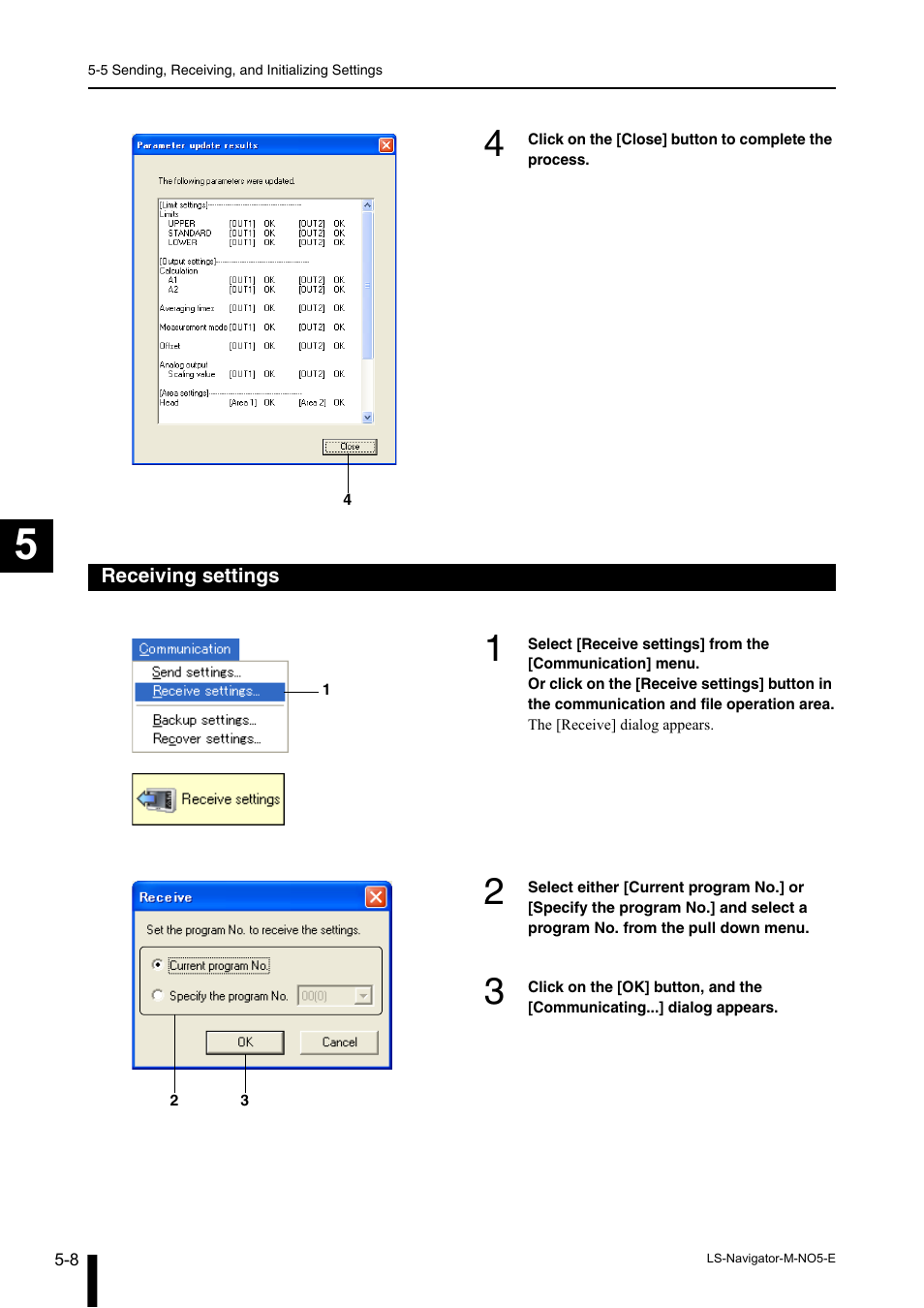 Receiving settings, Receiving settings -8 | KEYENCE LS-Navigator User Manual | Page 40 / 68