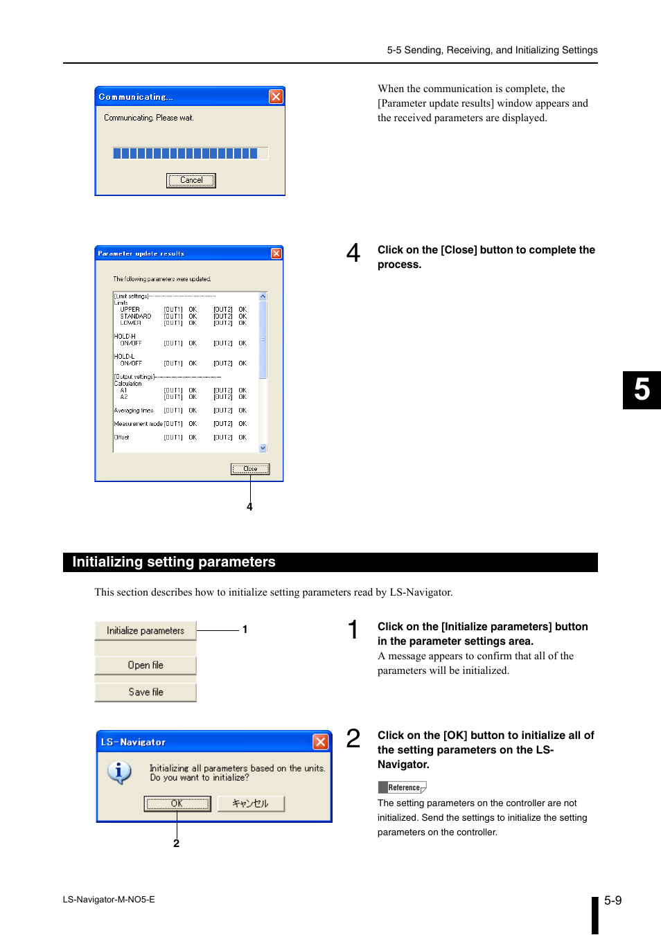 Initializing setting parameters, Initializing setting parameters -9 | KEYENCE LS-Navigator User Manual | Page 41 / 68