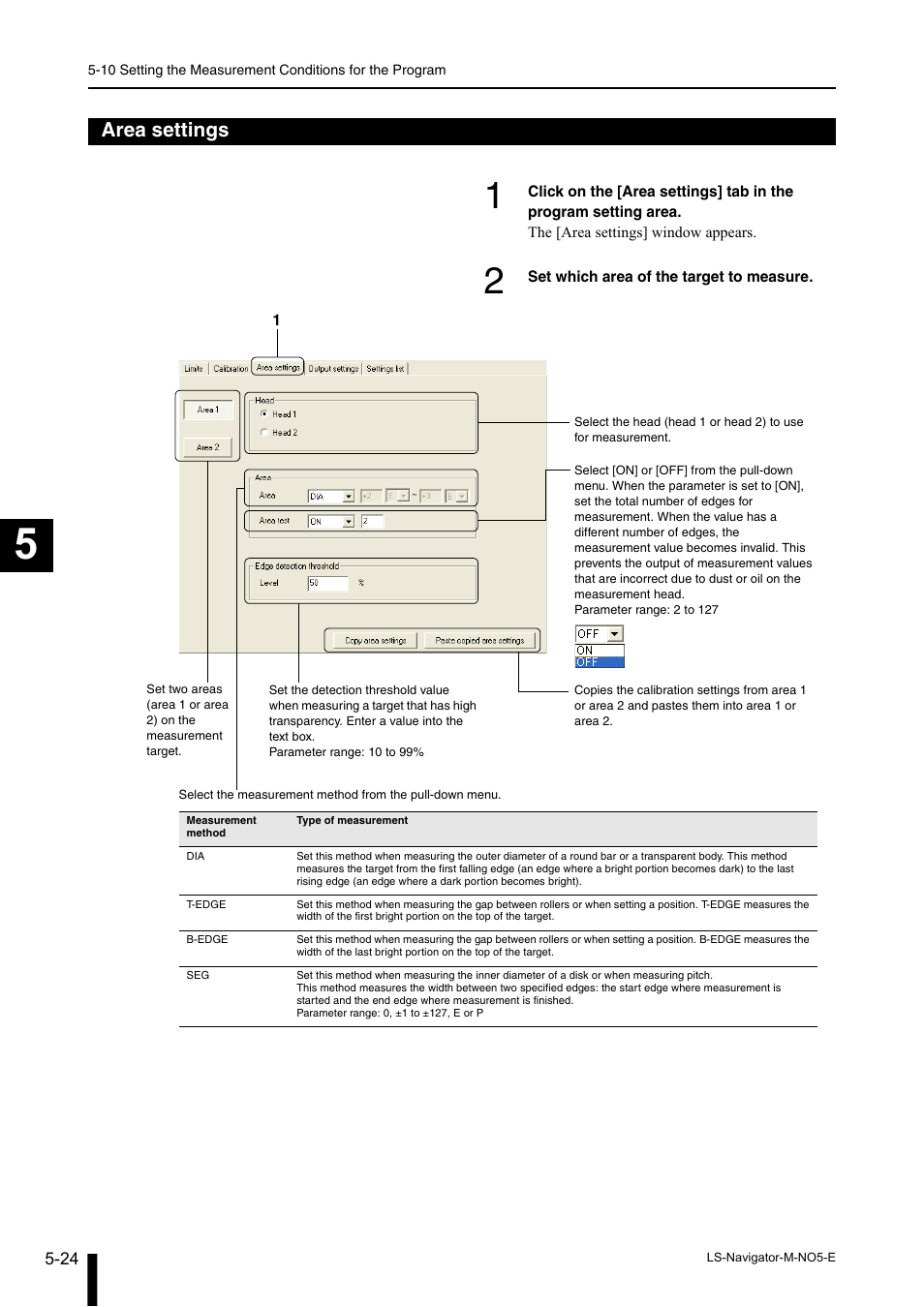 Area settings, Area settings -24 | KEYENCE LS-Navigator User Manual | Page 56 / 68