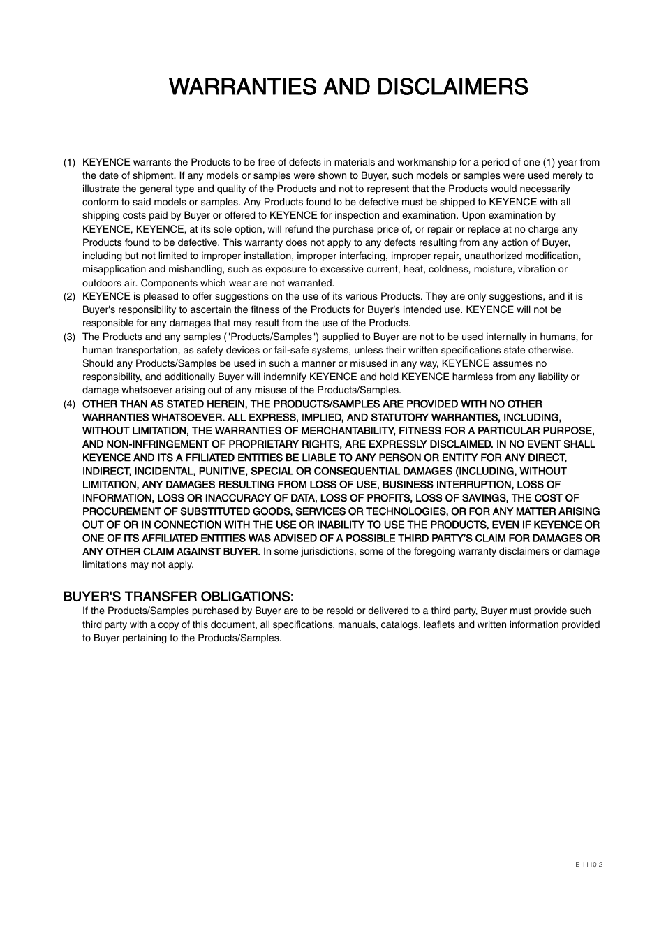 Warranties and disclaimers, Buyer's transfer obligations | KEYENCE LS-Navigator User Manual | Page 67 / 68