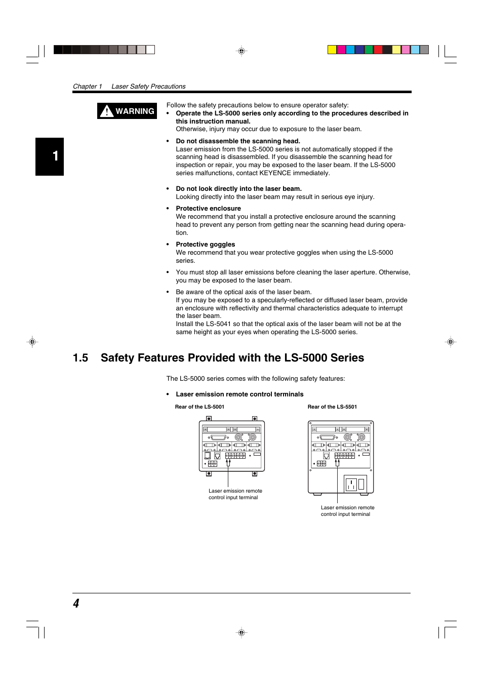 5 safety features provided with the ls-5000 series | KEYENCE LS-5000 User Manual | Page 10 / 132