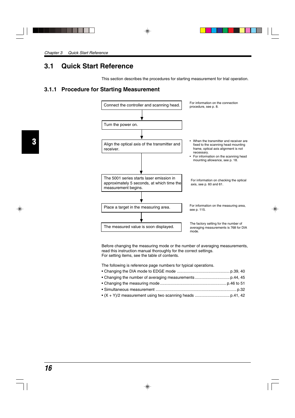 1 quick start reference, 1 procedure for starting measurement | KEYENCE LS-5000 User Manual | Page 22 / 132