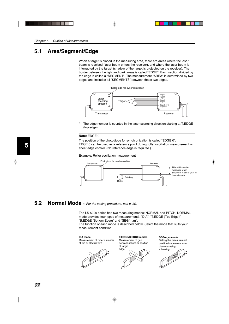 1 area/segment/edge, 2 normal mode | KEYENCE LS-5000 User Manual | Page 28 / 132