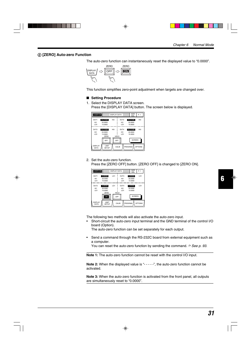 2 [zero] auto-zero function, 22 [zero] auto-zero function, Chapter 6 normal mode | KEYENCE LS-5000 User Manual | Page 37 / 132
