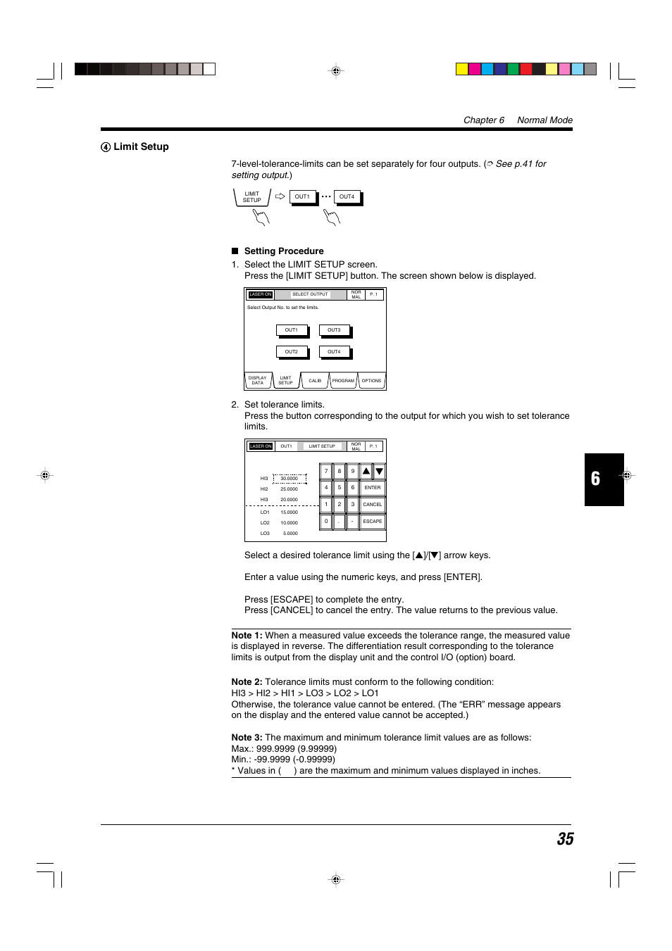 4 limit setup, 44 limit setup, Chapter 6 normal mode | KEYENCE LS-5000 User Manual | Page 41 / 132