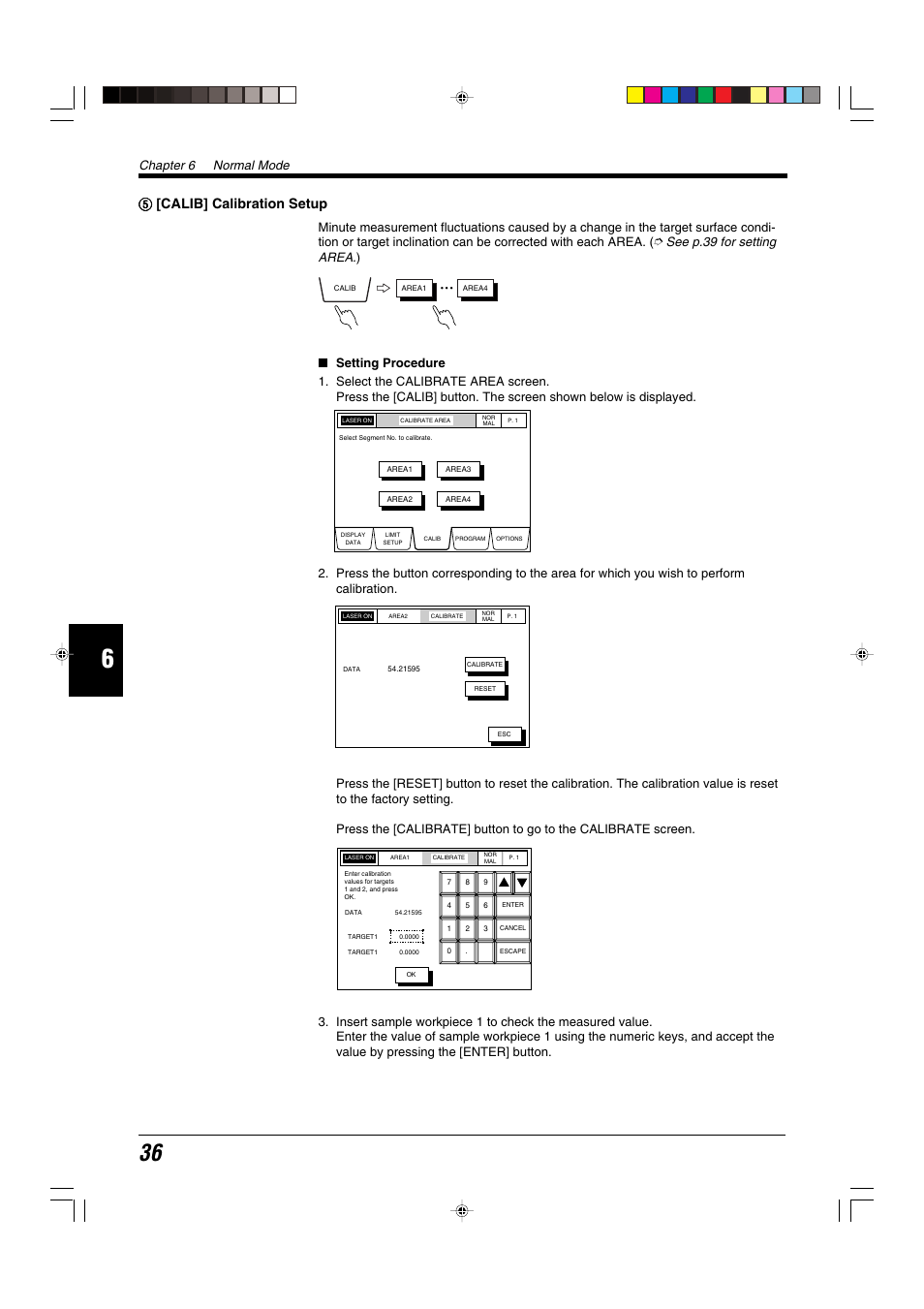 5 [calib] calibration setup, 55 [calib] calibration setup, Chapter 6 normal mode | KEYENCE LS-5000 User Manual | Page 42 / 132