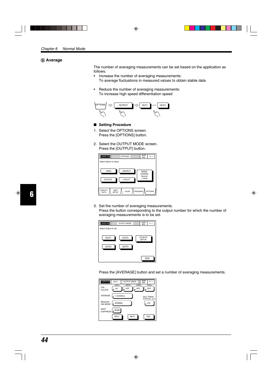 9 average, 99 average, Chapter 6 normal mode | KEYENCE LS-5000 User Manual | Page 50 / 132