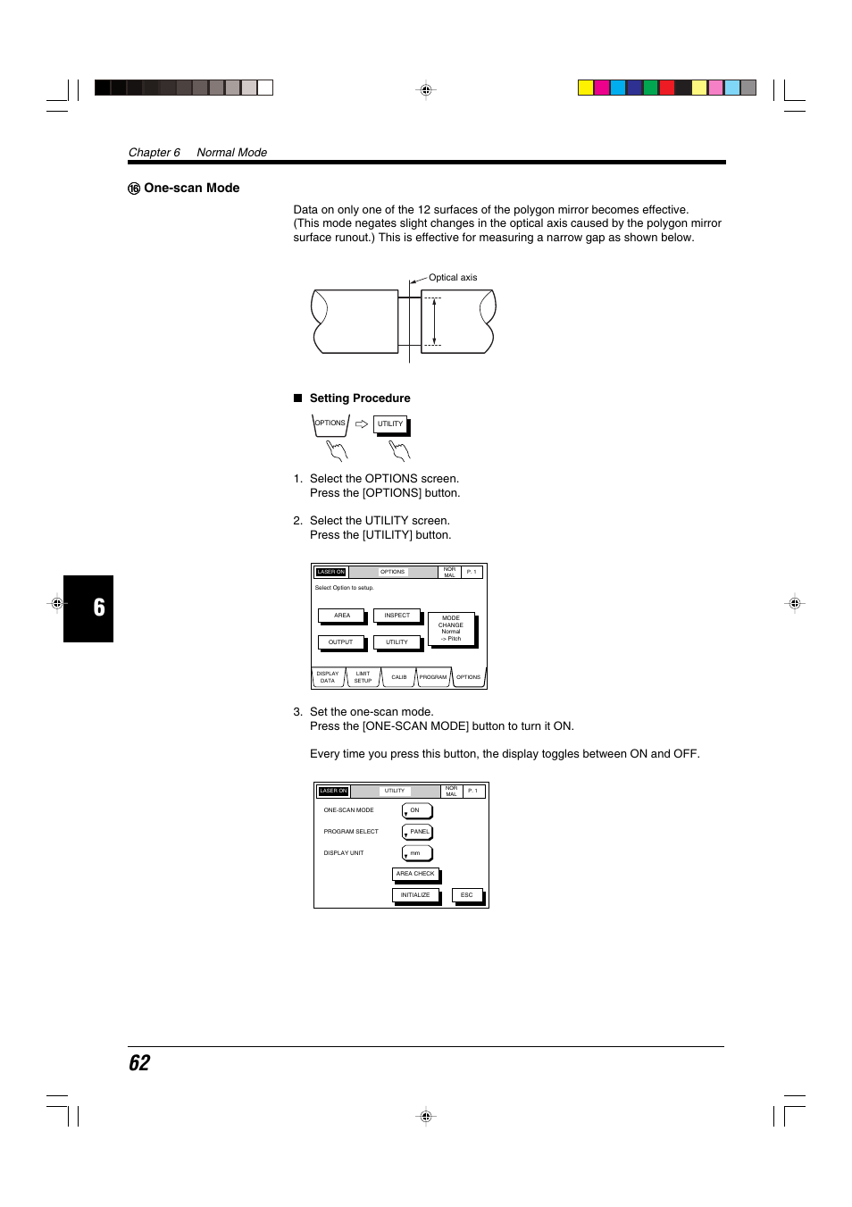 16 one-scan mode, Ff one-scan mode, Chapter 6 normal mode | KEYENCE LS-5000 User Manual | Page 68 / 132