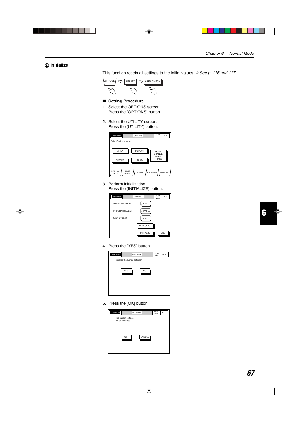 20 initialize, Jj initialize, Chapter 6 normal mode | KEYENCE LS-5000 User Manual | Page 73 / 132