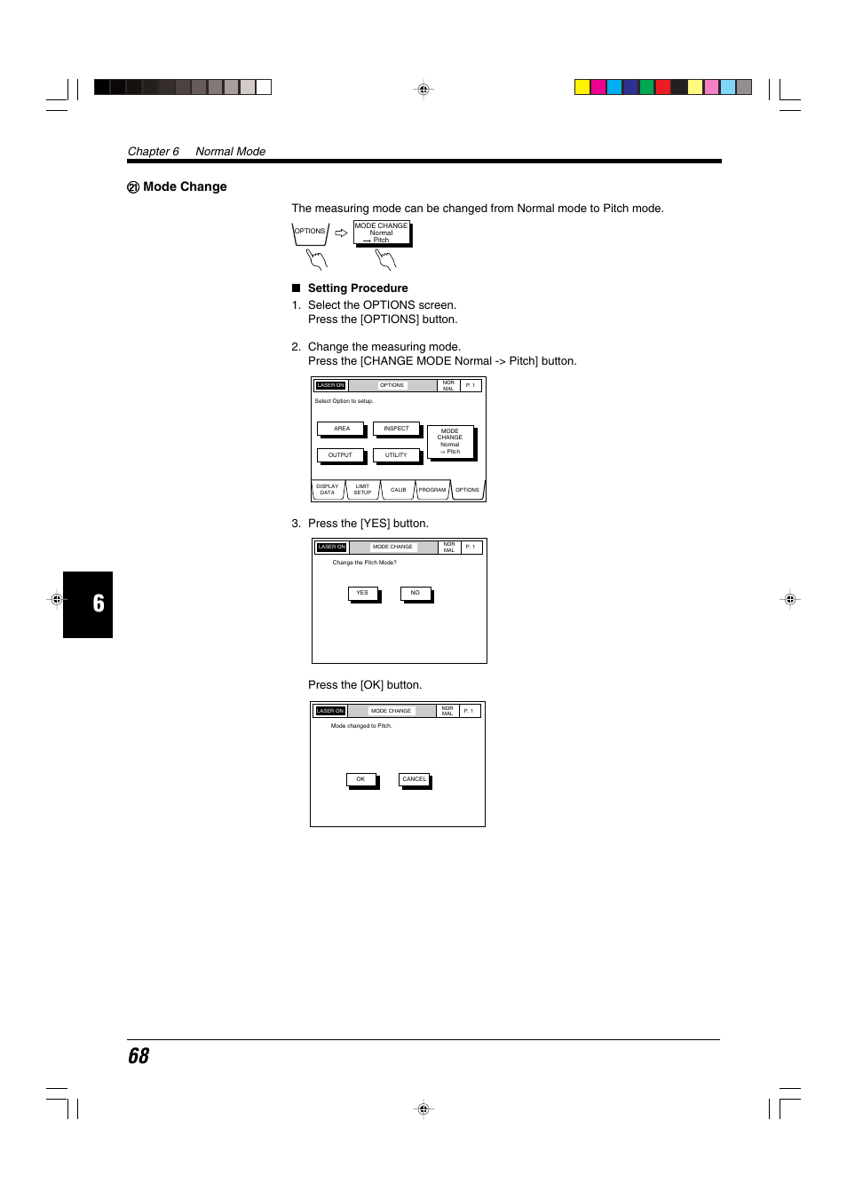 21 mode change, Kk mode change, Chapter 6 normal mode | KEYENCE LS-5000 User Manual | Page 74 / 132