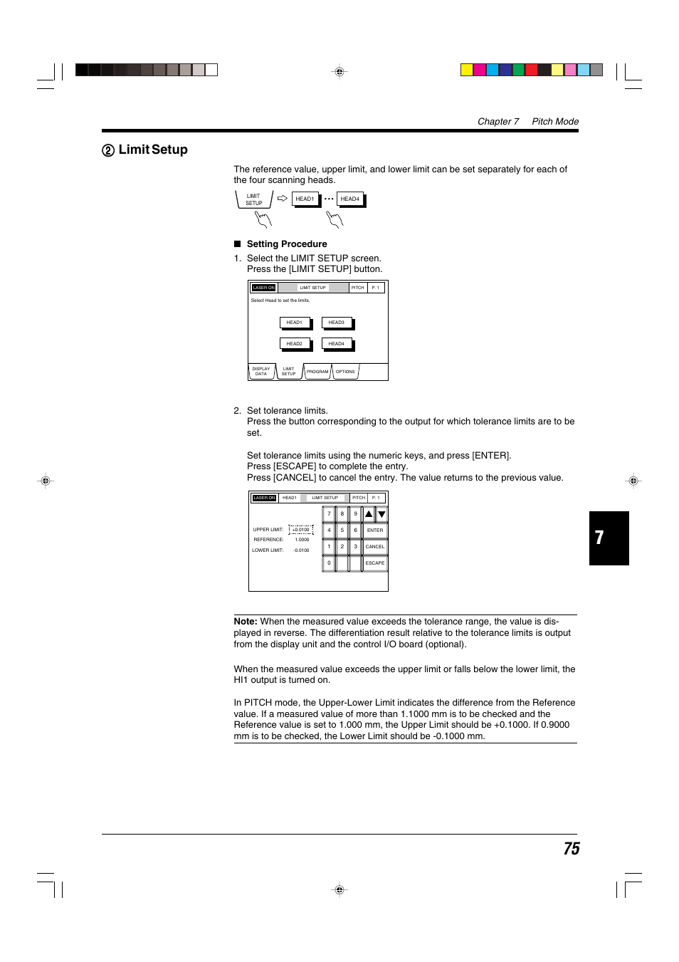 2 limit setup, 22 limit setup, Chapter 7 pitch mode | KEYENCE LS-5000 User Manual | Page 81 / 132