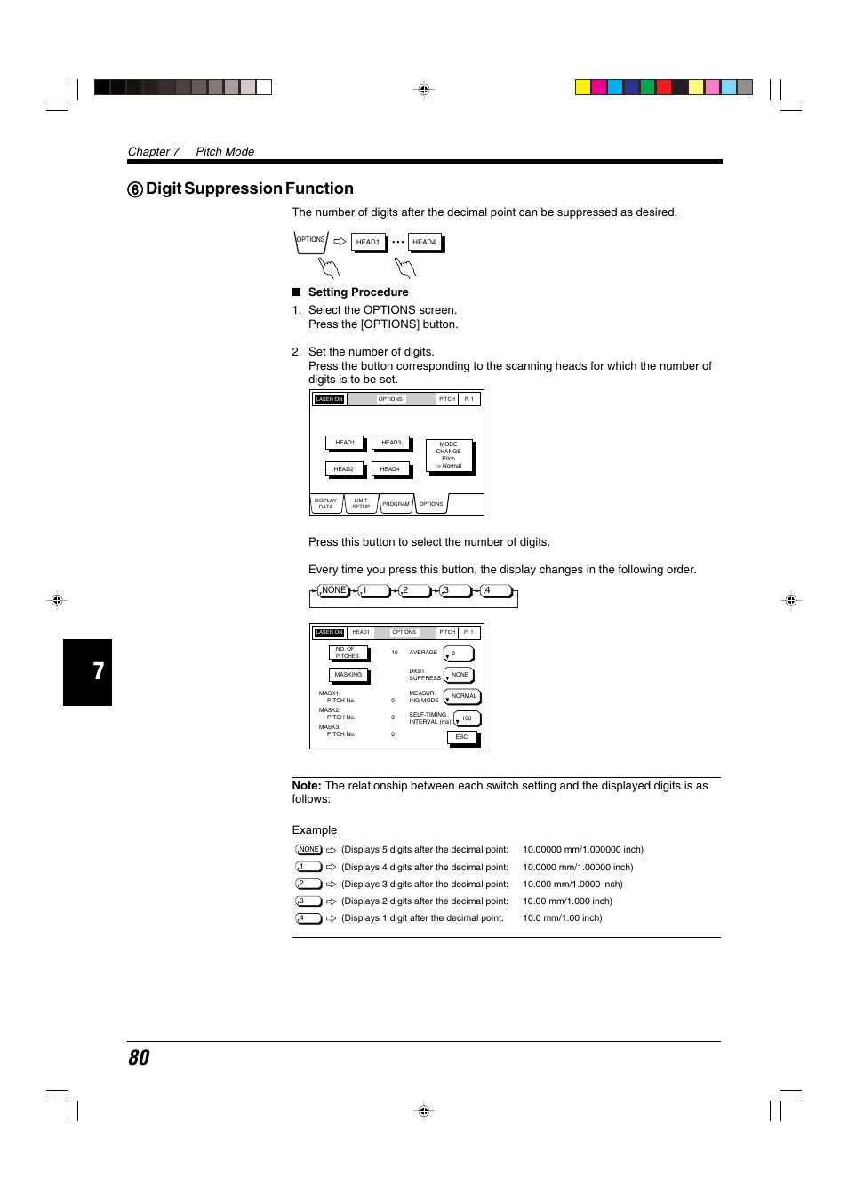 6 digit suppression function, 66 digit suppression function, Chapter 7 pitch mode | KEYENCE LS-5000 User Manual | Page 86 / 132