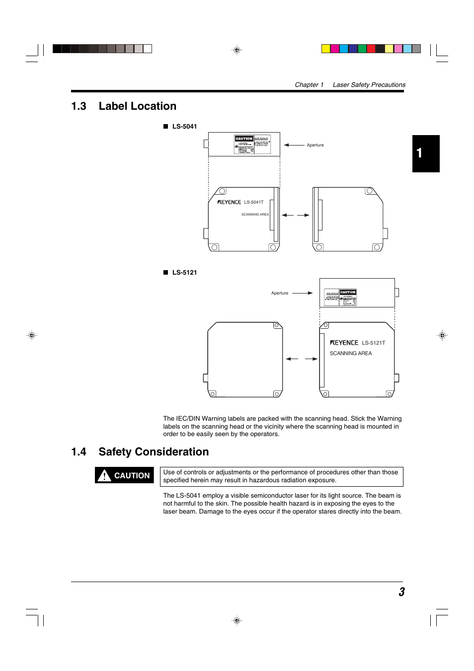 3 label location, 4 safety consideration | KEYENCE LS-5000 User Manual | Page 9 / 132