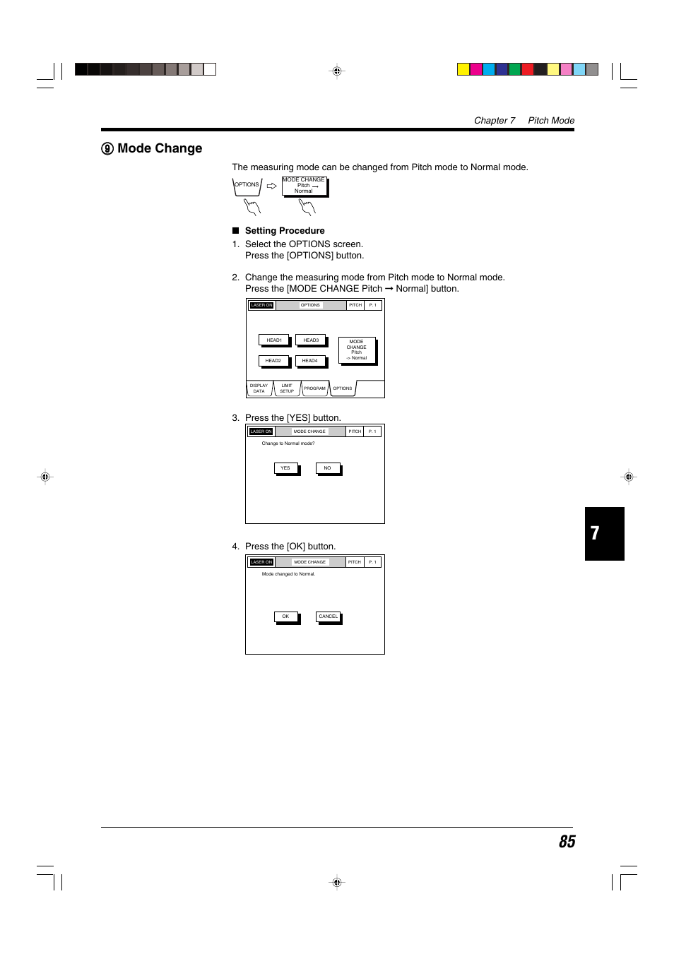 9 mode change, 99 mode change, Chapter 7 pitch mode | KEYENCE LS-5000 User Manual | Page 91 / 132