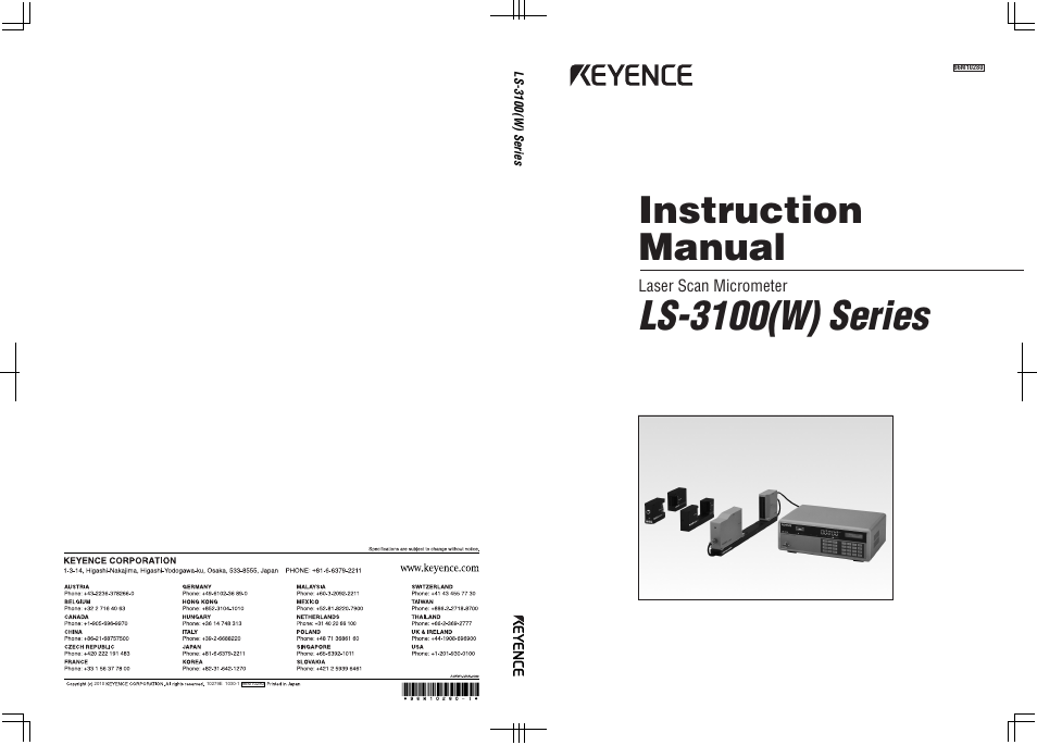 Ls-3100(w) series, Instruction manual | KEYENCE LS-3100/3100W Series User Manual | Page 104 / 104