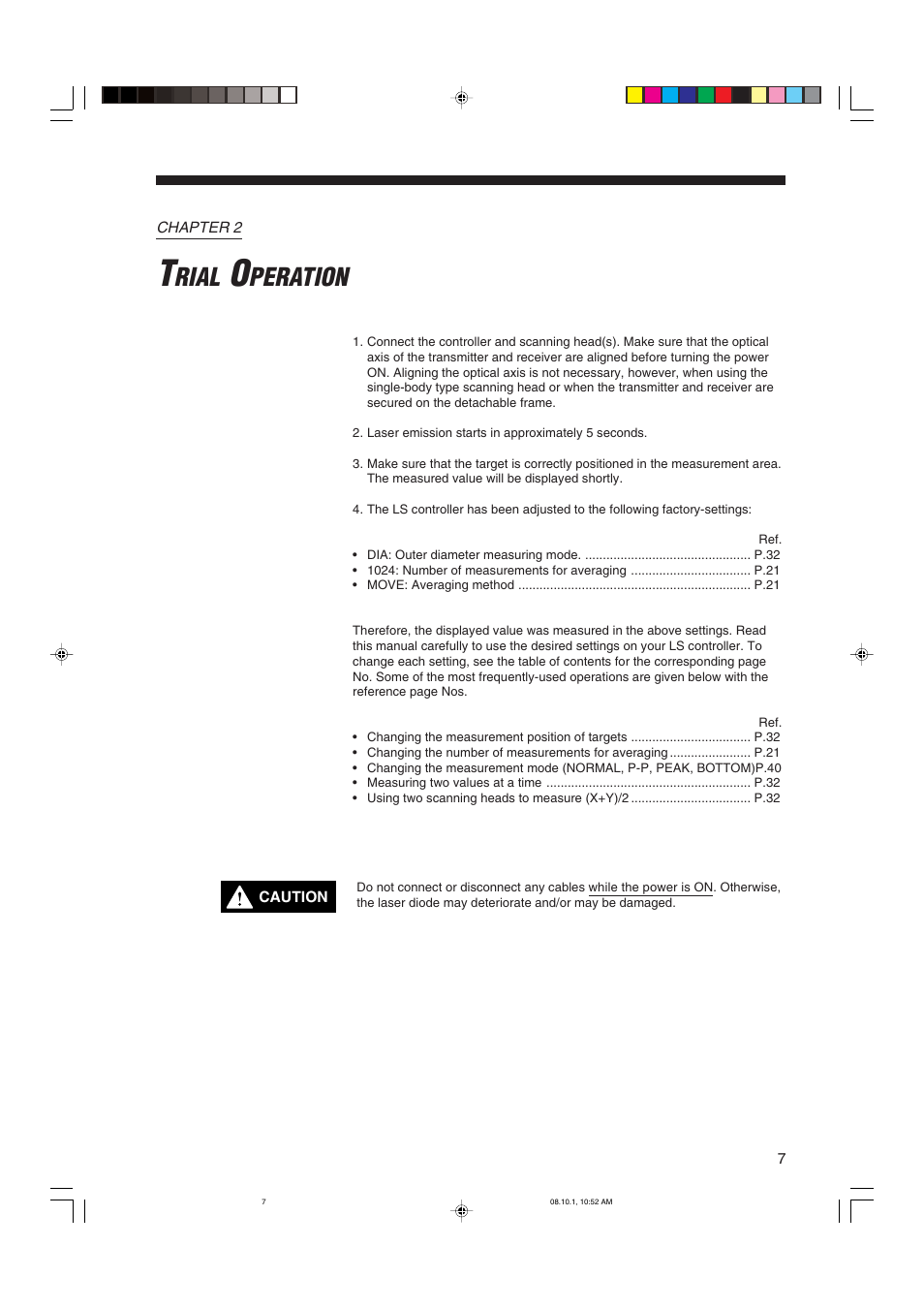 Chapter 2 trial operation, Chapter 2, Trial operation | Rial, Peration | KEYENCE LS-3100/3100W Series User Manual | Page 13 / 104