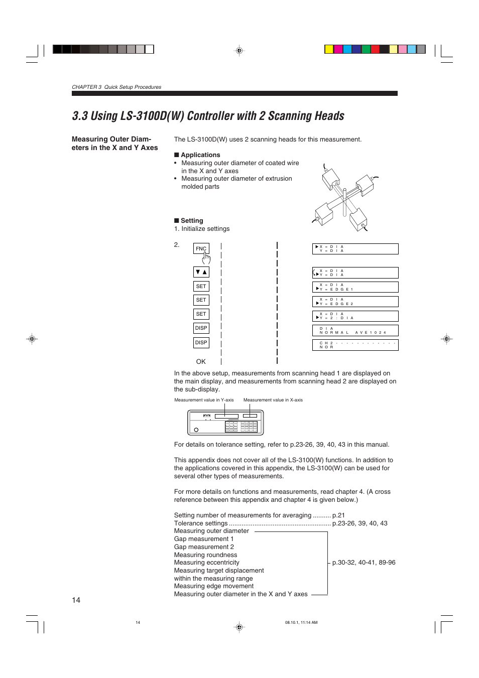 Measuring outer diam- eters in the x and y axes | KEYENCE LS-3100/3100W Series User Manual | Page 20 / 104