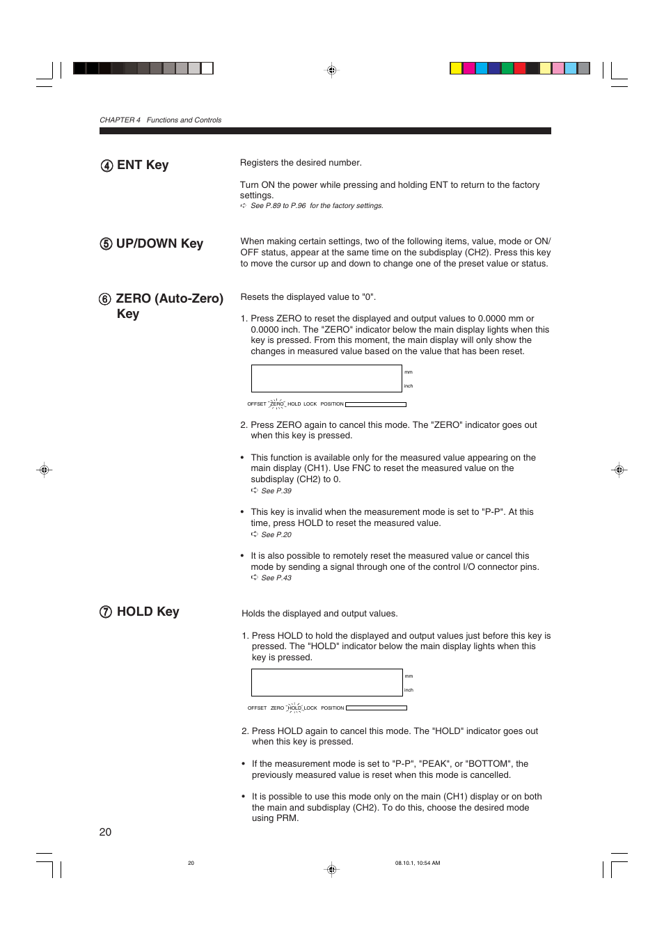 Ent key, Up/down key, Zero (auto-zero) key | Hold key, Ent key up/down key zero (auto-zero) key hold key, 44 ent key, 55 up/down key, 66 zero (auto-zero) key, 77 hold key | KEYENCE LS-3100/3100W Series User Manual | Page 26 / 104