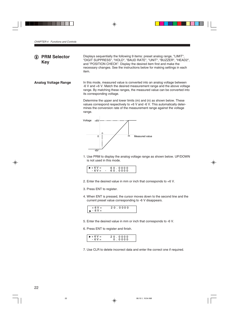 Prm selector key, Analog voltage range, 99 prm selector key | KEYENCE LS-3100/3100W Series User Manual | Page 28 / 104