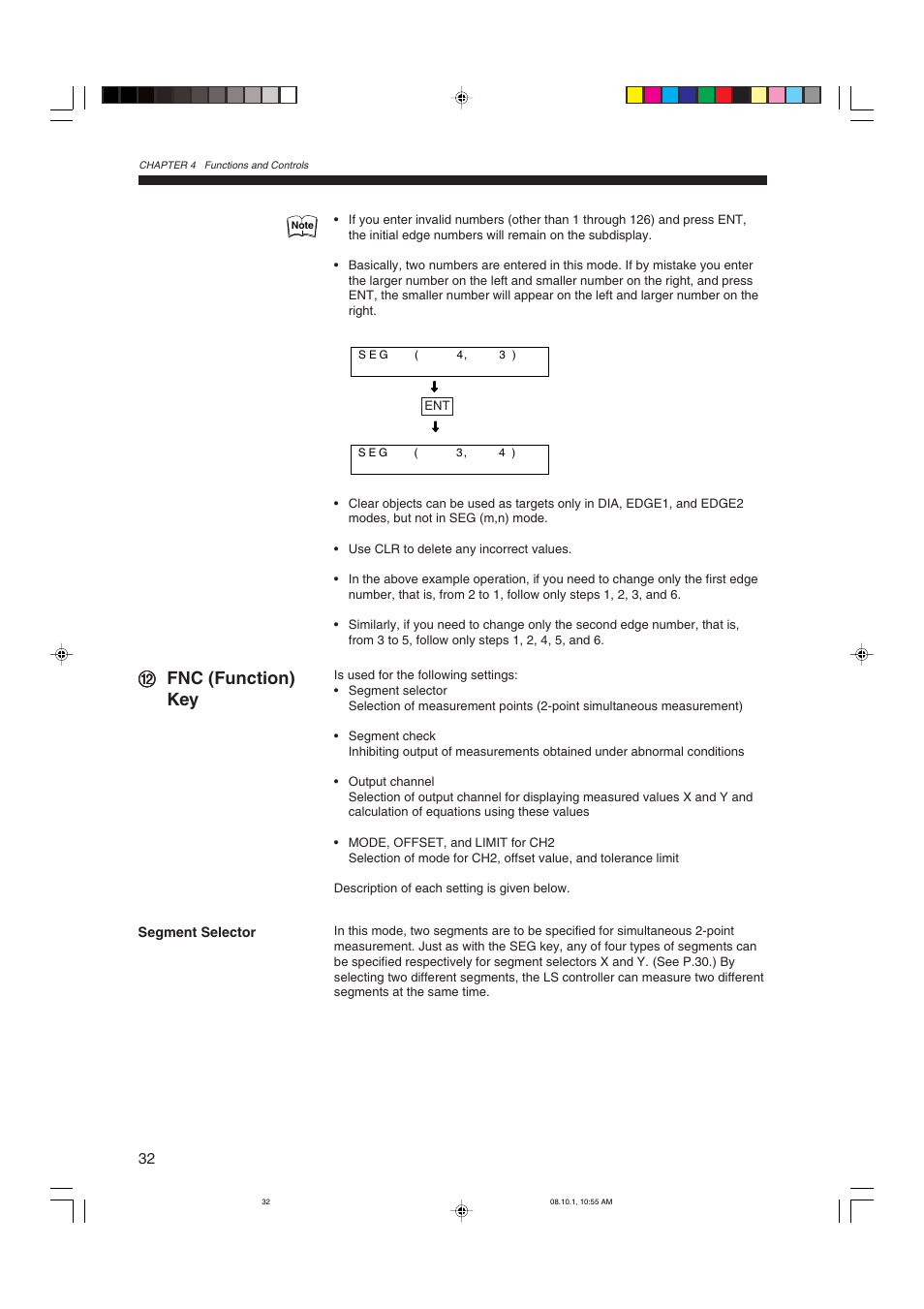 Fnc (function) key, Segment selector, Bb fnc (function) key | KEYENCE LS-3100/3100W Series User Manual | Page 38 / 104