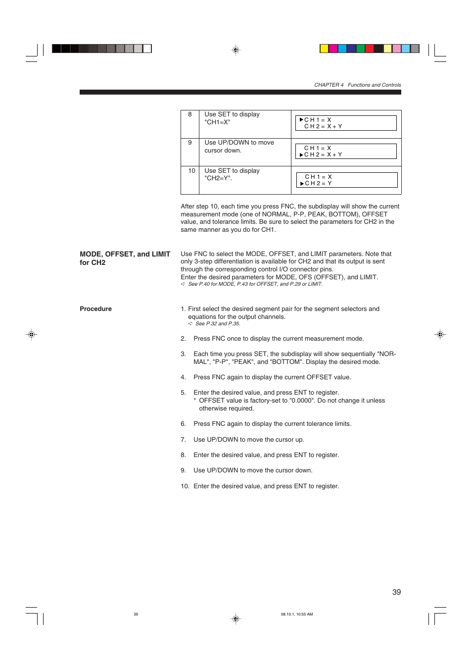 Mode, offset, and limit for ch2 | KEYENCE LS-3100/3100W Series User Manual | Page 45 / 104