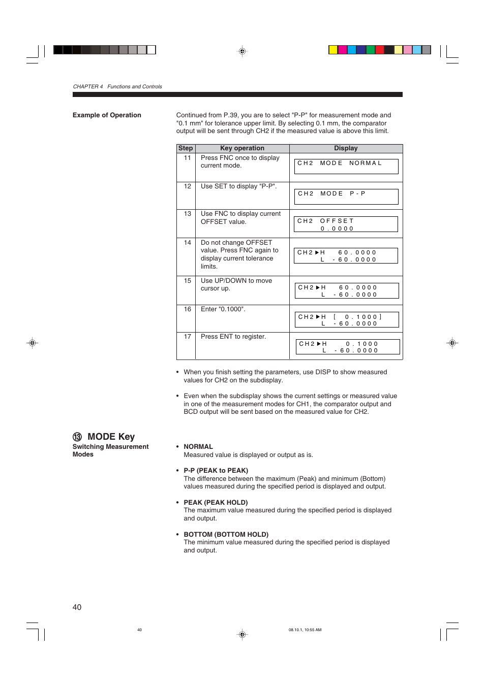 Mode key, Cc mode key | KEYENCE LS-3100/3100W Series User Manual | Page 46 / 104