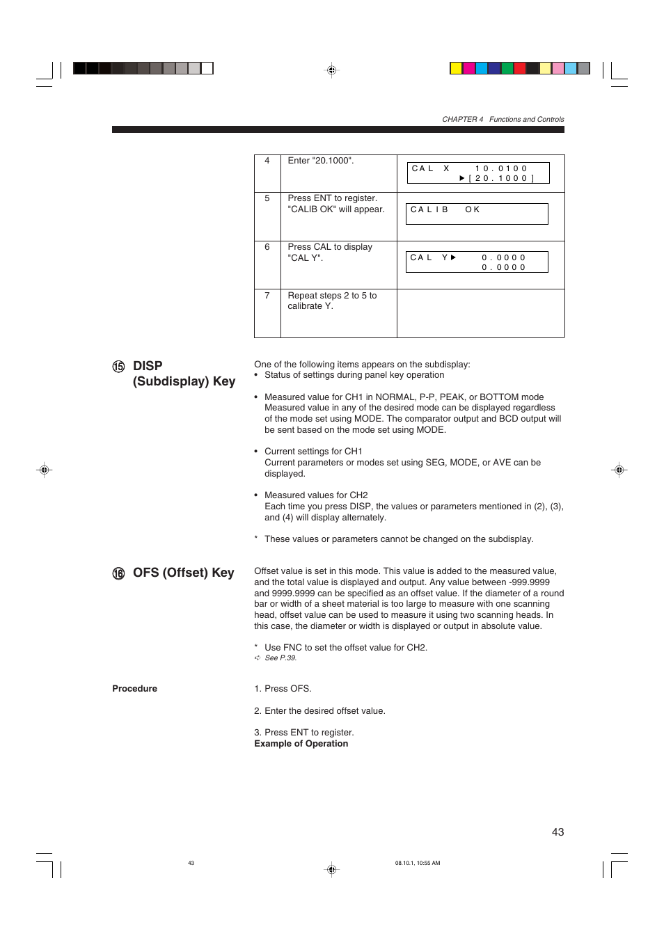Disp (subdisplay) key, Ofs (offset) key, Disp (subdisplay) key ofs (offset) key | Ee disp (subdisplay) key, Ff ofs (offset) key | KEYENCE LS-3100/3100W Series User Manual | Page 49 / 104
