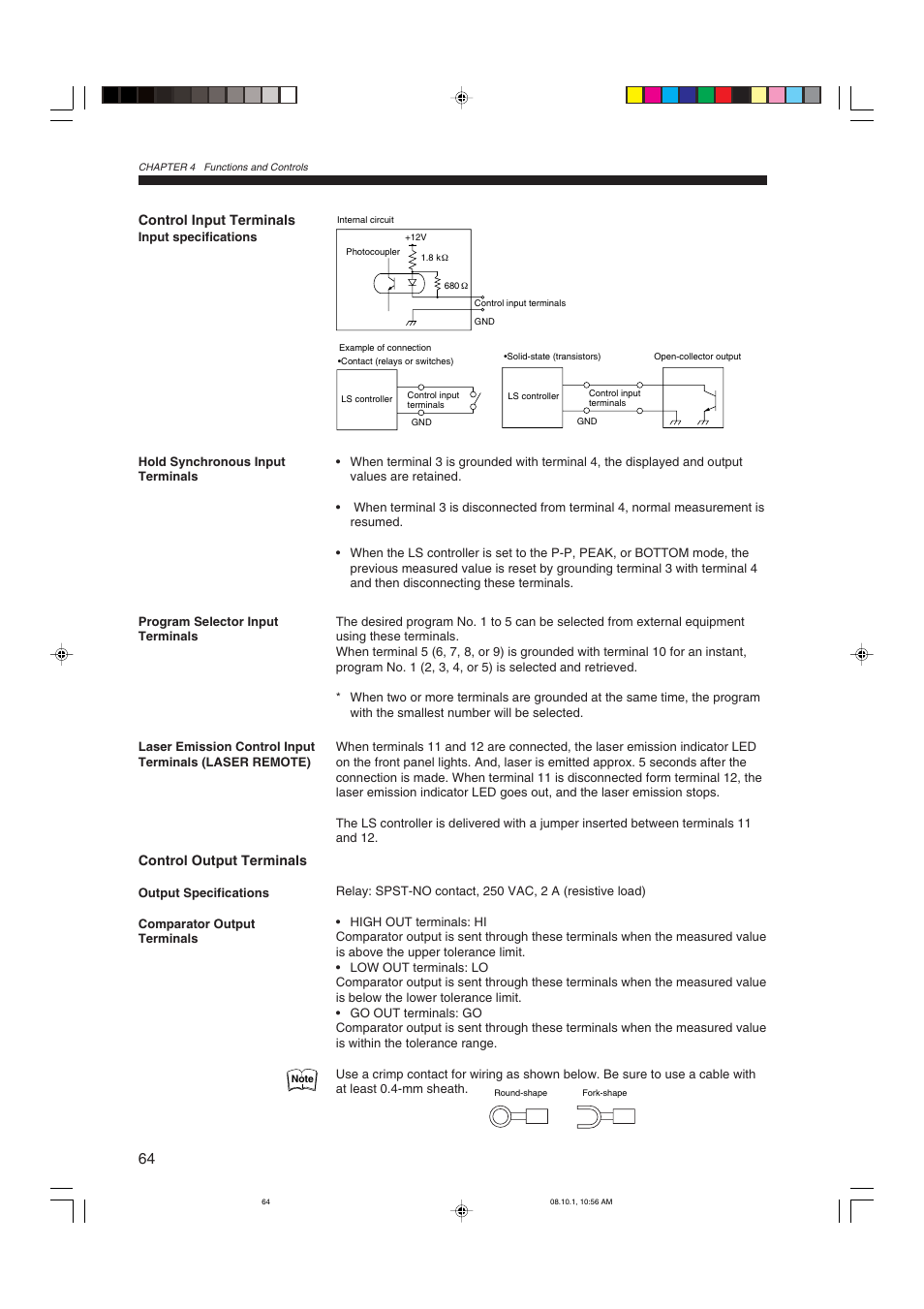 Control input terminals control output terminals | KEYENCE LS-3100/3100W Series User Manual | Page 70 / 104