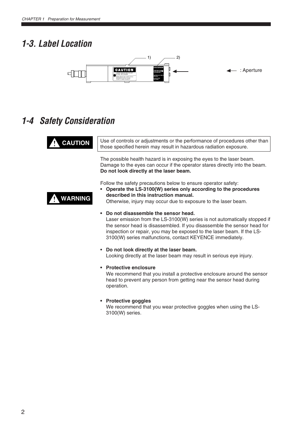 3 label location, 4 safety consideration, 3. label location | 4. safety consideration | KEYENCE LS-3100/3100W Series User Manual | Page 8 / 104