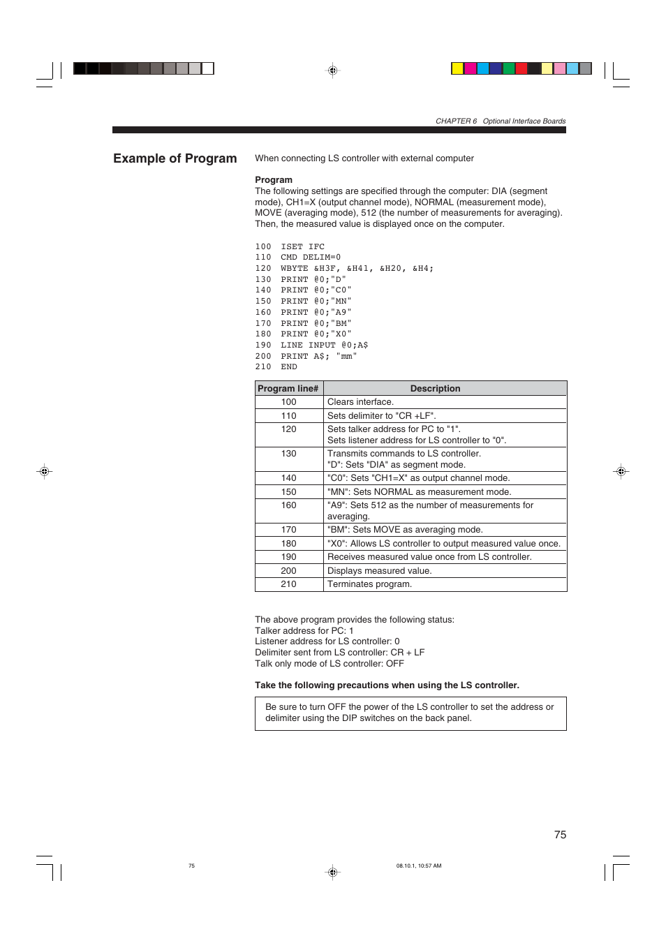Example of program | KEYENCE LS-3100/3100W Series User Manual | Page 81 / 104