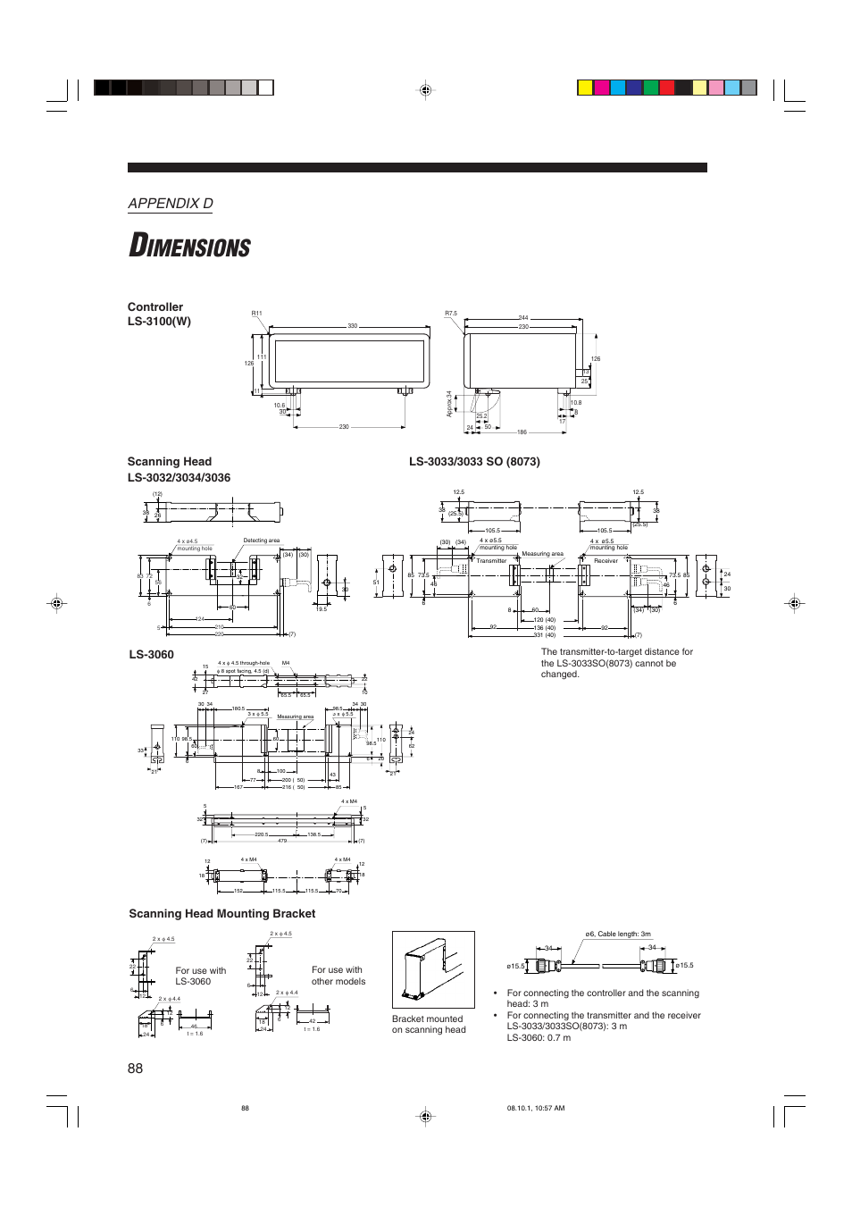 Appendix d dimensions, Imensions, Appendix d | Scanning head mounting bracket | KEYENCE LS-3100/3100W Series User Manual | Page 94 / 104