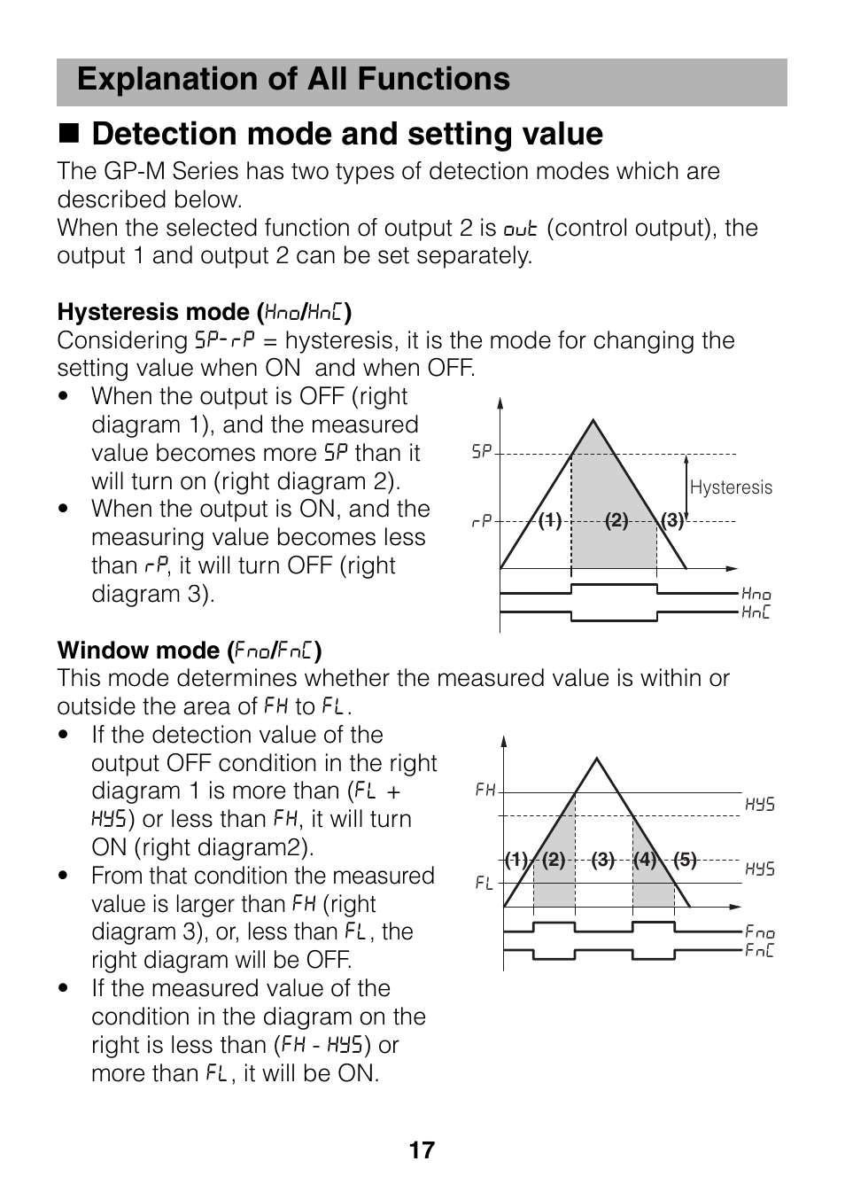 Explanation of all functions, Detection mode and setting value | KEYENCE GP-M Series User Manual | Page 17 / 28