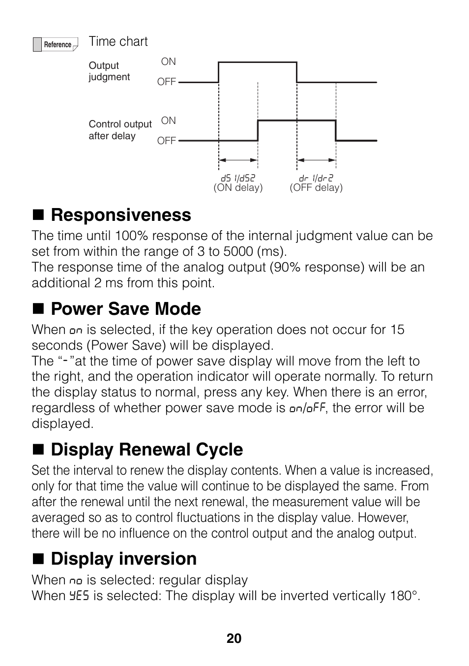 Responsiveness, Power save mode, Display renewal cycle | Display inversion | KEYENCE GP-M Series User Manual | Page 20 / 28
