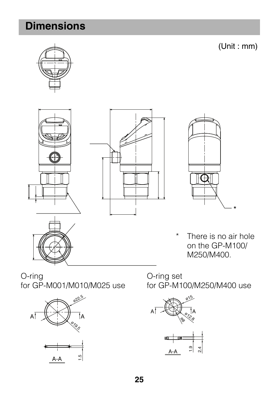 Dimensions | KEYENCE GP-M Series User Manual | Page 25 / 28