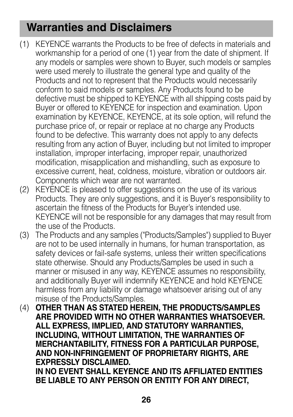 Warranties and disclaimers | KEYENCE GP-M Series User Manual | Page 26 / 28