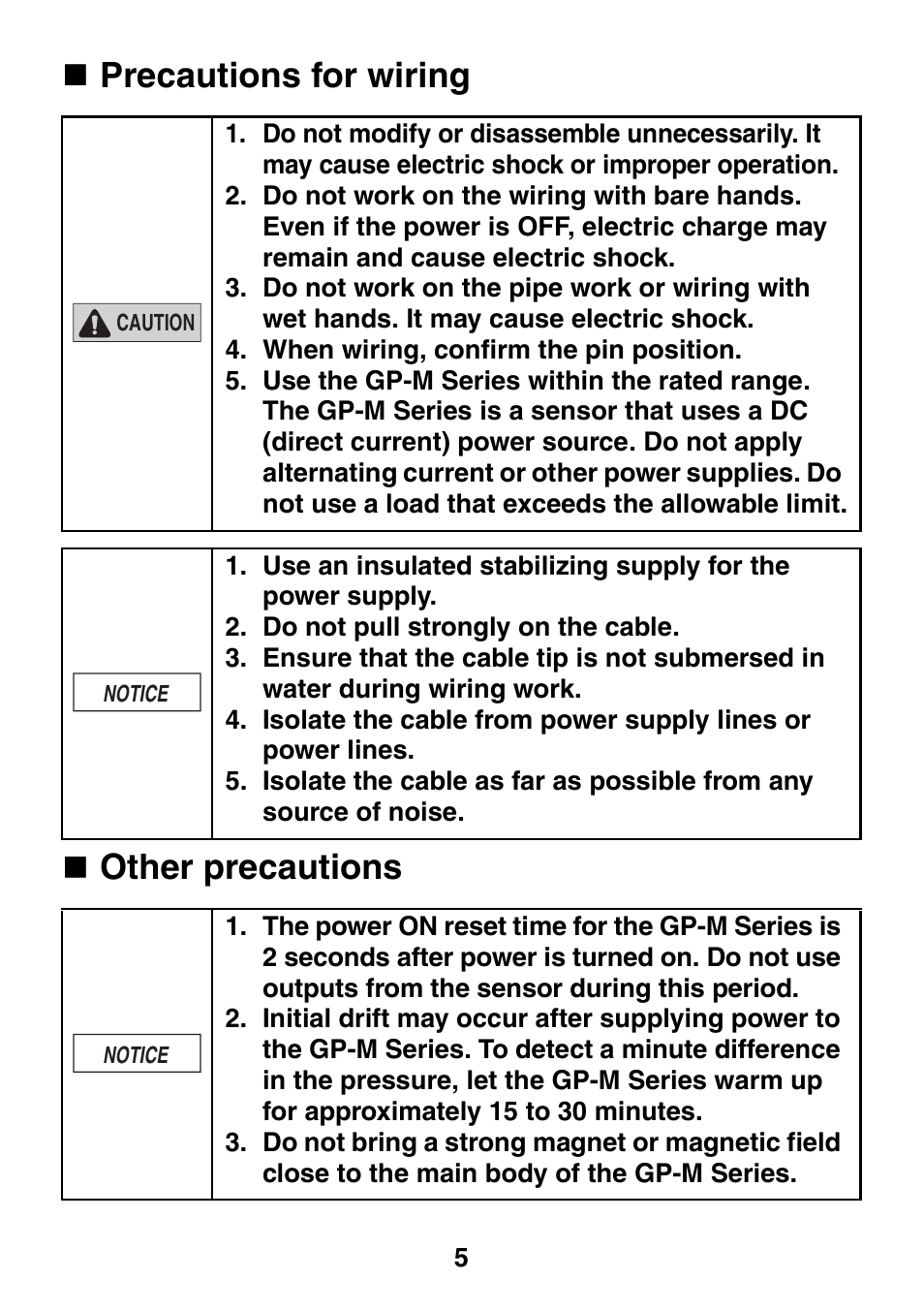 Precautions for wiring, Other precautions, Precautions for wiring  other precautions | KEYENCE GP-M Series User Manual | Page 5 / 28