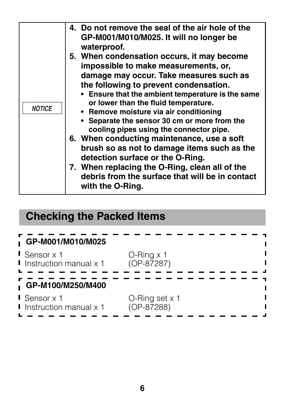 Checking the packed items | KEYENCE GP-M Series User Manual | Page 6 / 28