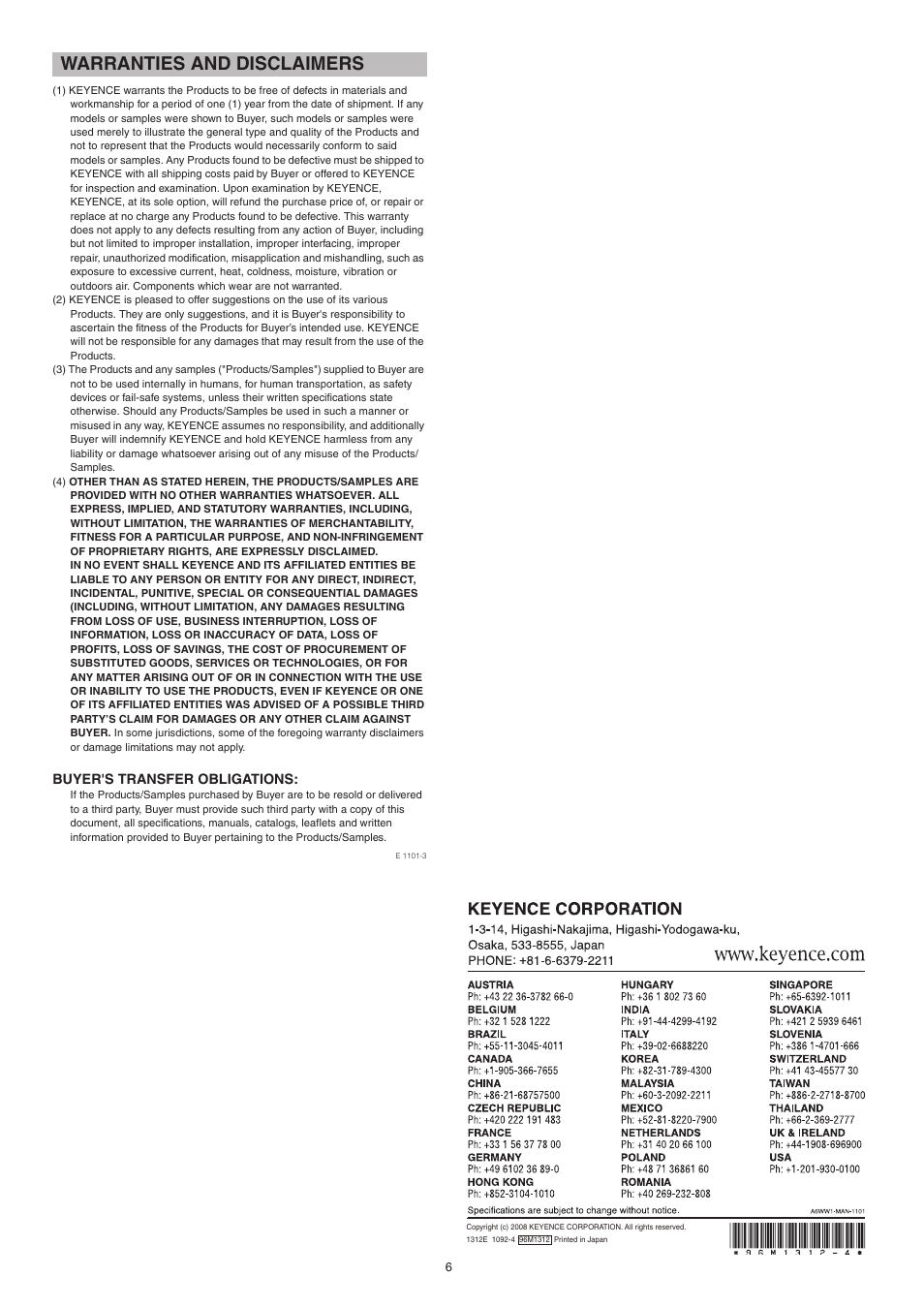 Warranties and disclaimers | KEYENCE AP-C30(P) Series User Manual | Page 6 / 6