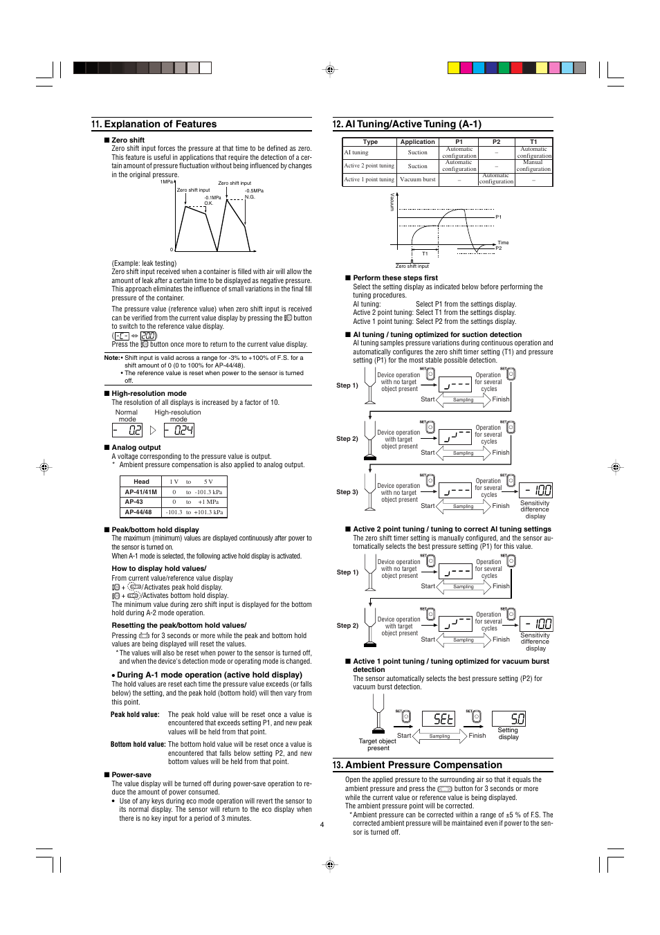 Explanation of features, Ai tuning/active tuning (a-1), Ambient pressure compensation | KEYENCE AP-V42A(P) User Manual | Page 4 / 5